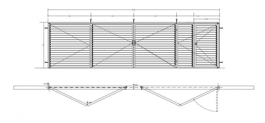 2d CAD drawing view elevation and plan of entrance gate autocad software file