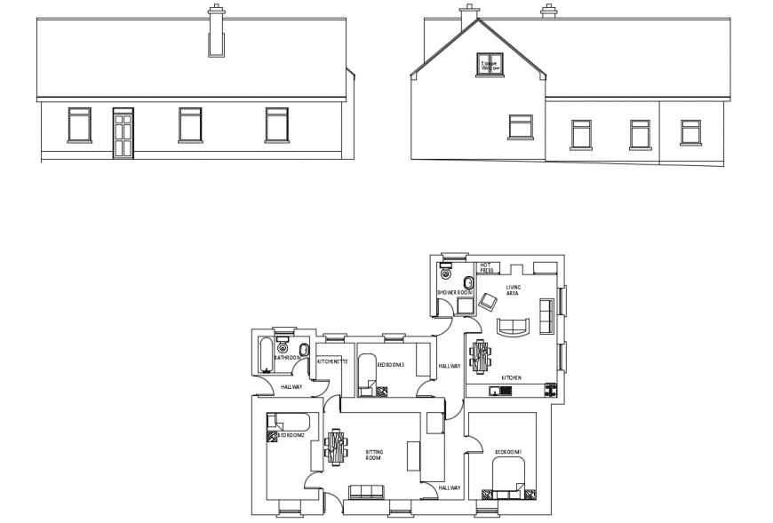 2d cad drawing with plan and elevation autocad software