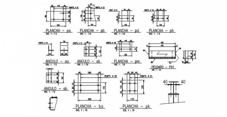 2d CAD drawings details of bolted joints dwg file