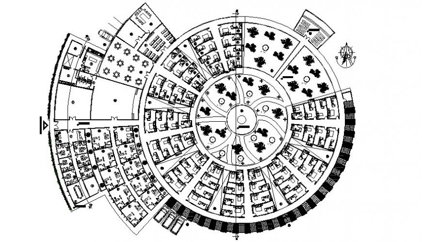 2d CAD drawings details of circular shape commercial building dwg file