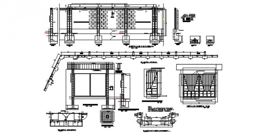 2d CAD drawings details of a brick masonry wall and RCC structure dwg file