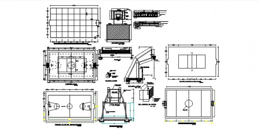 2d CAD drawings details of basketball playground plan dwg file