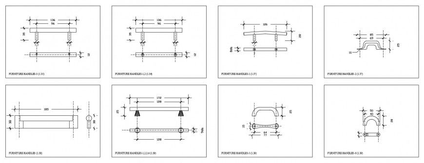 2d CAD drawings details of furniture handle autocad file