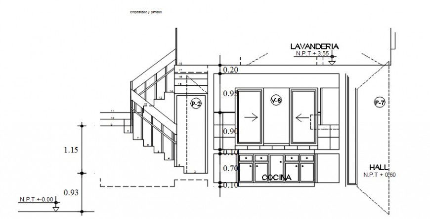 2d CAD drawings details of kitchen with staircase details dwg file