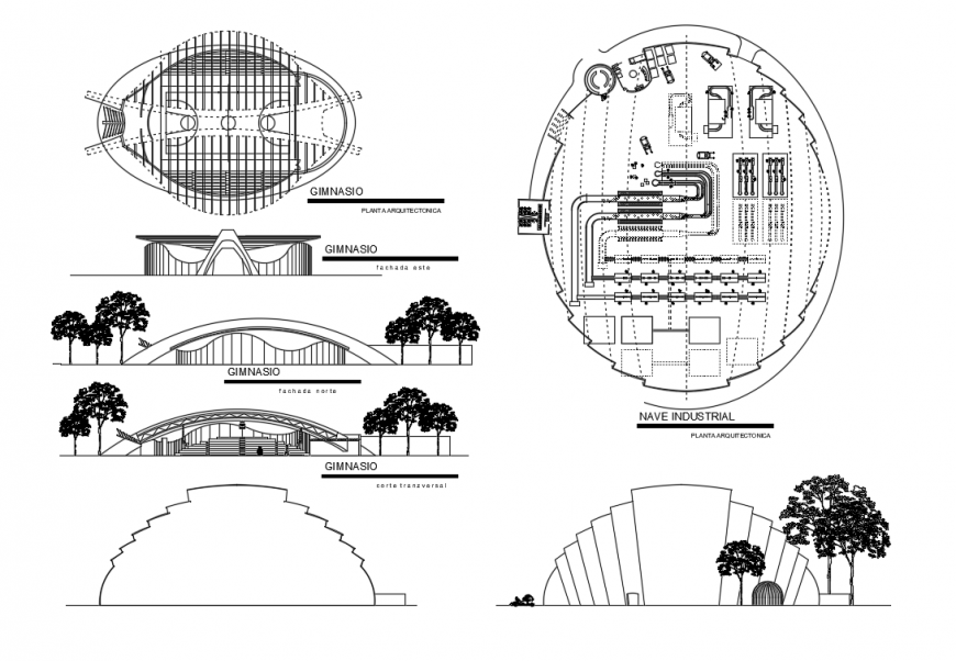 2d CAD drawings details of sports center building dwg file