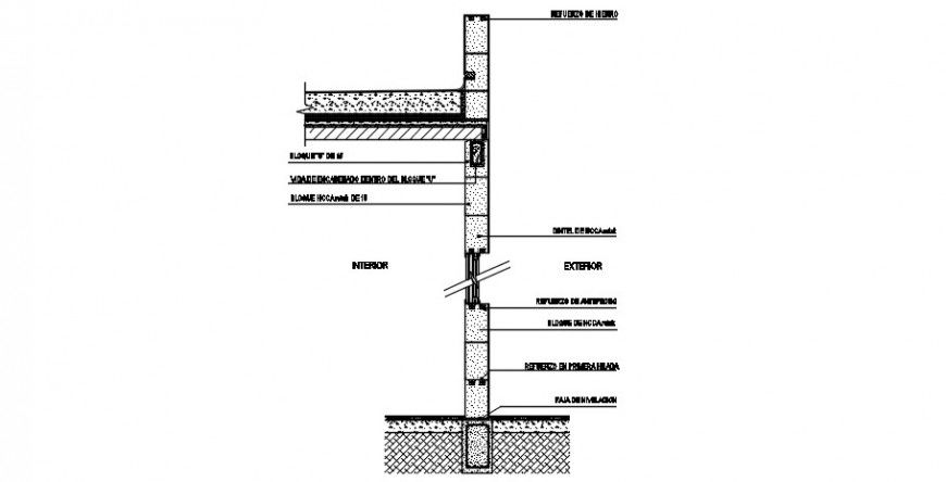2d CAD drawings details of structural wall section dwg file