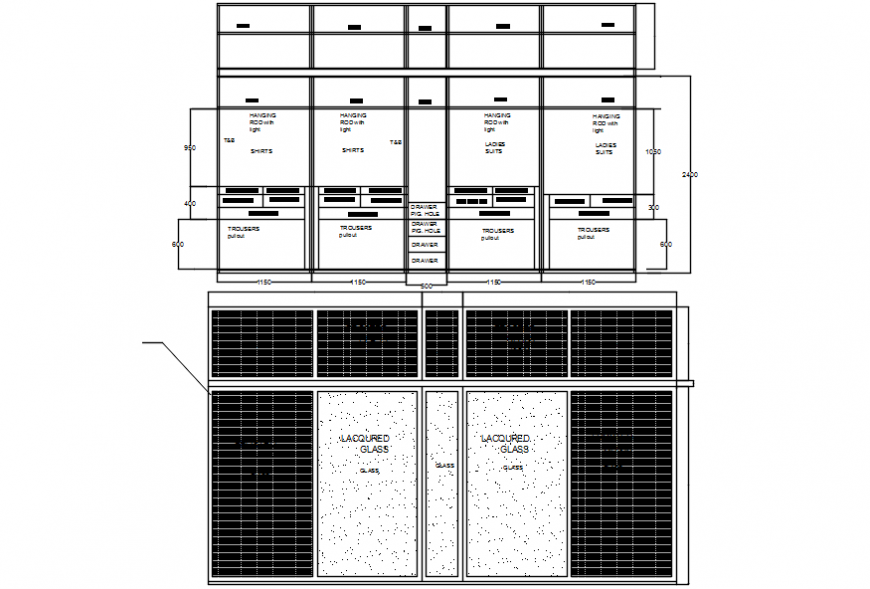 2d CAD drawings details of wardrobe furniture units dwg file