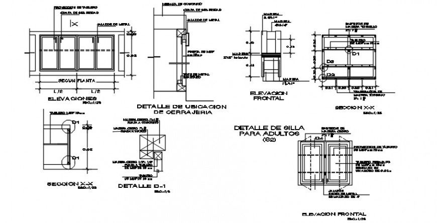 2d CAD drawings details of window blocks plan and section dwg file