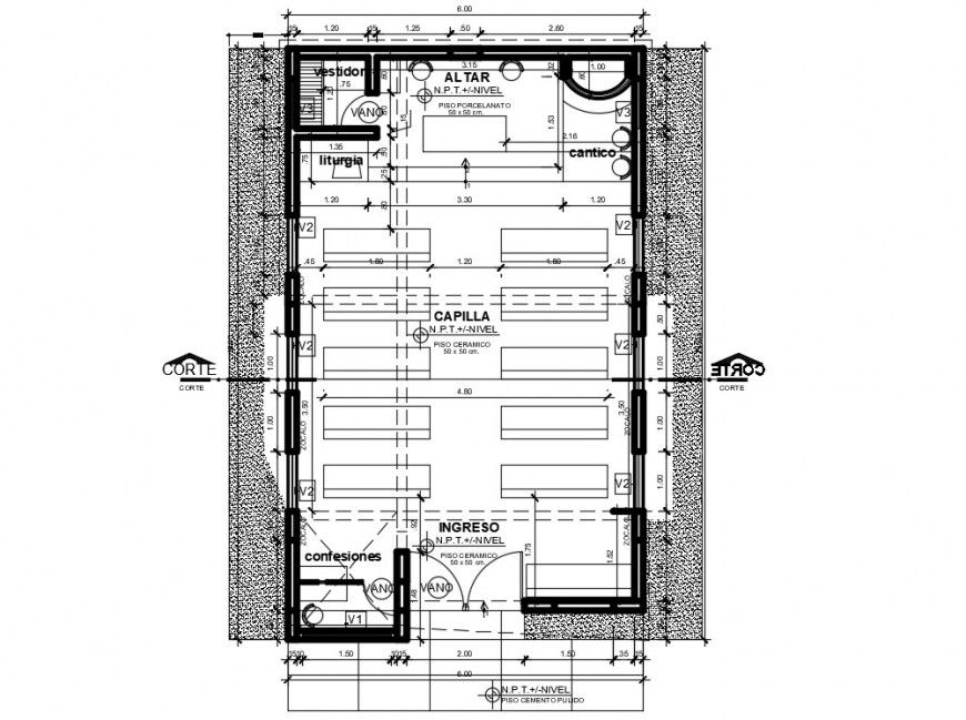2d CAD drawings of church building layout plan autocad file