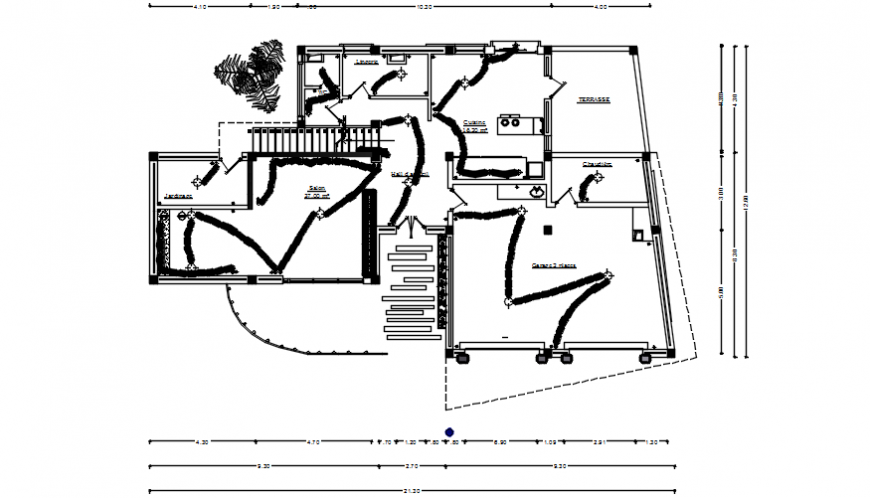 2d CAD drawings of electrical installation in house layout dwg file