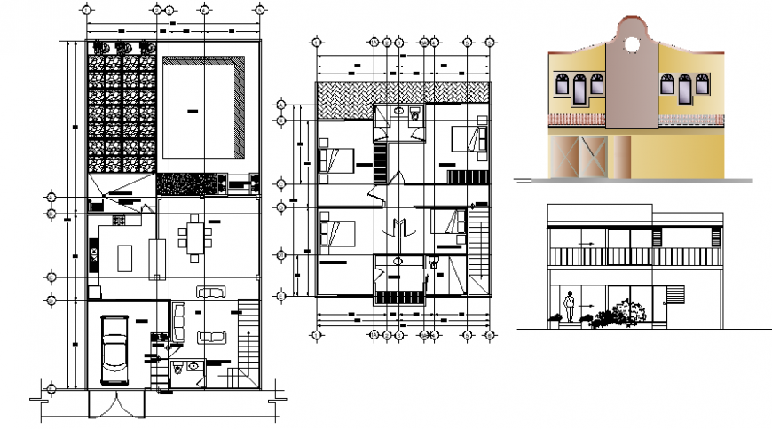 2d CAD drawings of house layout plan and elevation dwg file