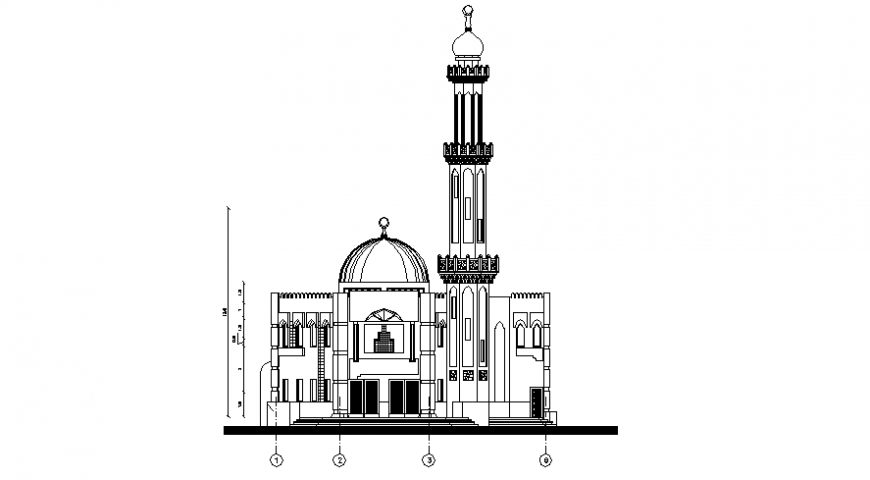 2d CAD drawings of mosque elevation dwg autocad file
