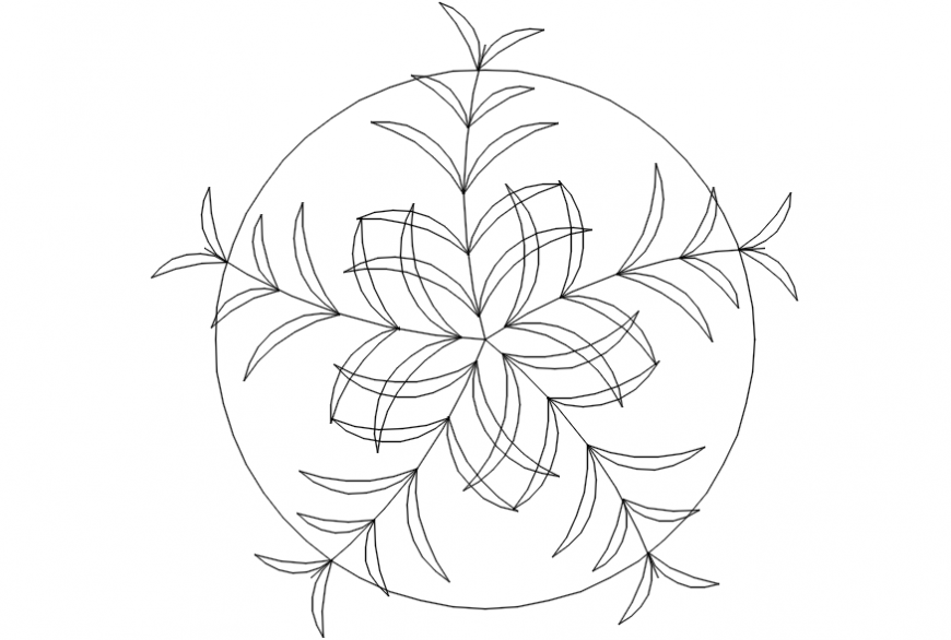 2d cad drawings of round  plant mingled leaf AutoCAD software