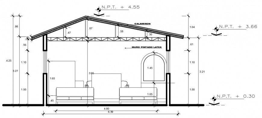 2d CAD drawings of sectional of house living room autocad file