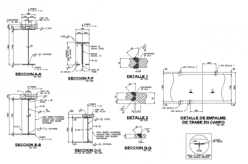 2d cad drawings of the beam for bridges autocad software
