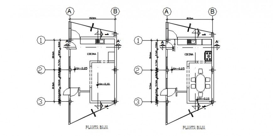 2d CAD drawings of the dining area and kitchen details dwg file
