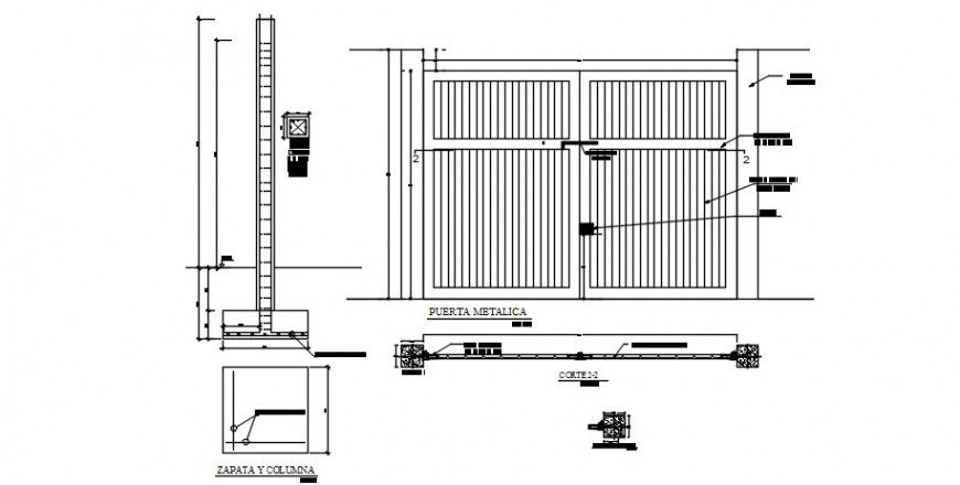 2d CAD drawings of the entrance gate and footing structure dwg file
