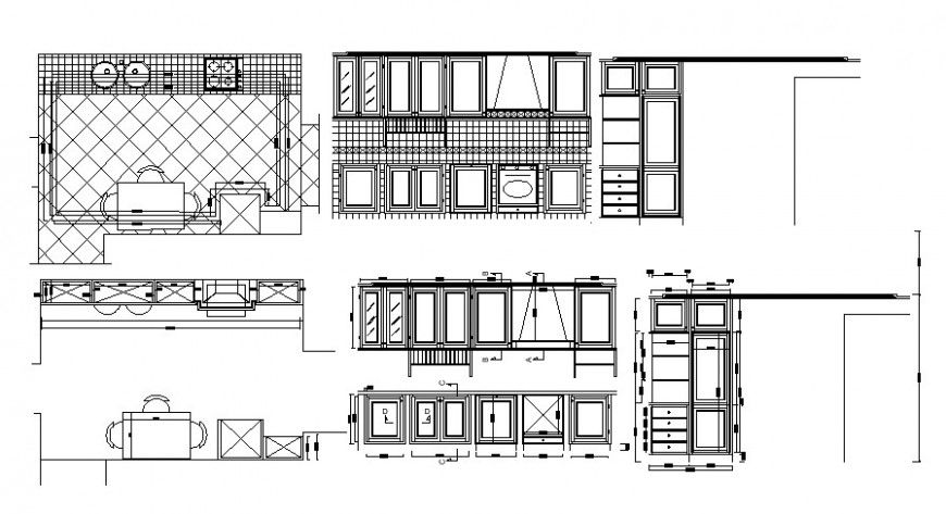 2d CAD elevation and plan of kitchen units dwg autocad file