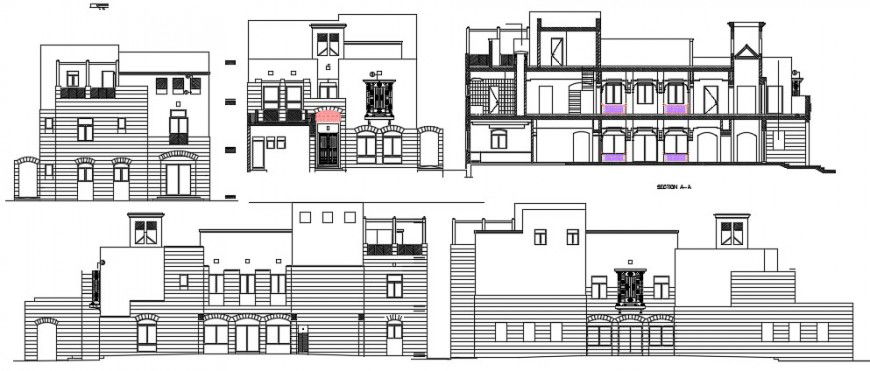 2d CAD elevation and section of apartment autocad software file