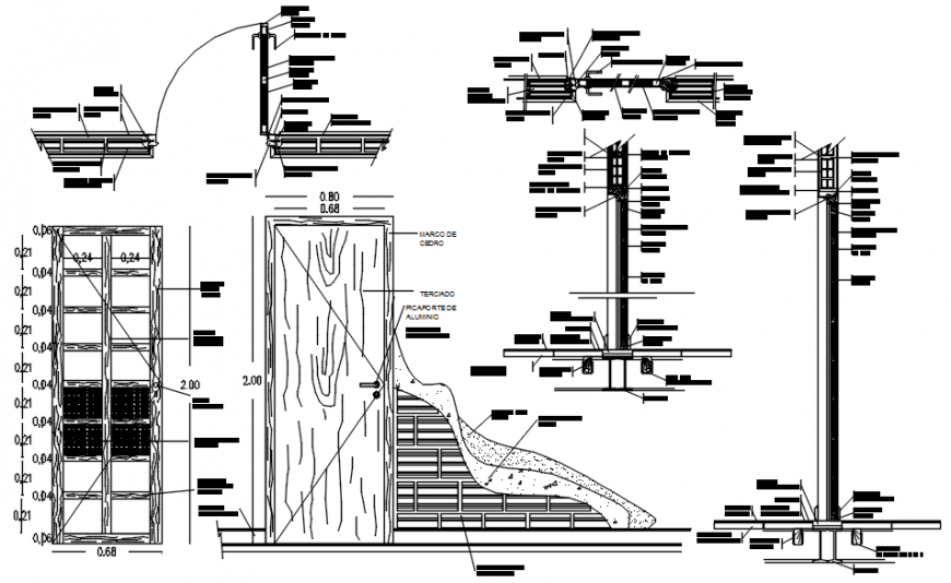 2d CAD elevation and section of door dwg file