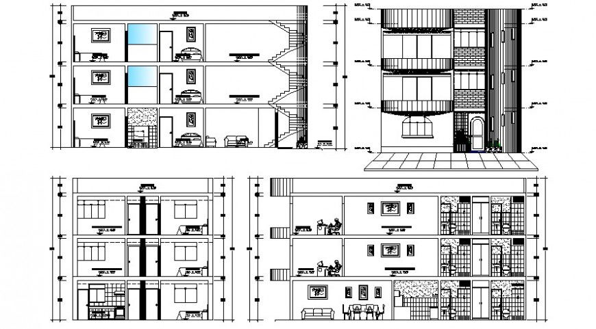 2d CAD elevation and sectional details of house autocad file