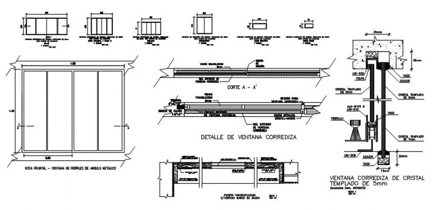 2d CAD elevation and sectional drawing details of window block dwg file