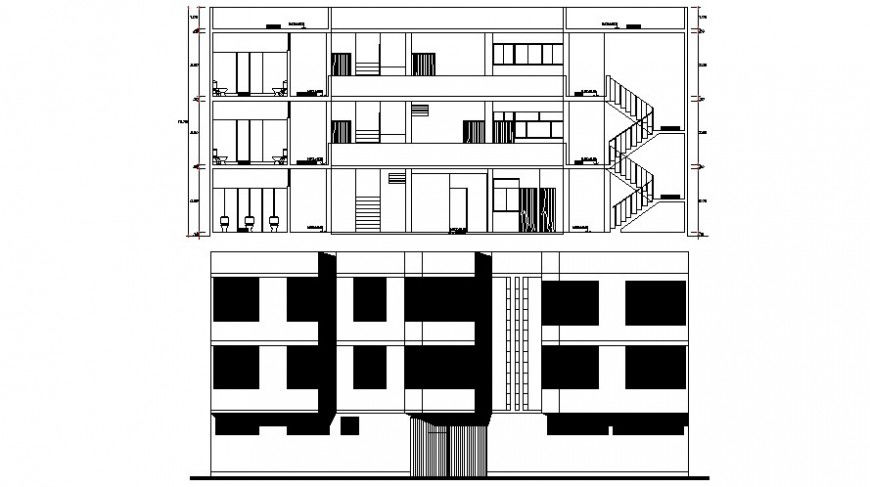 2d CAD elevation and sectional drawings of apartment dwg file