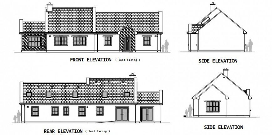2d CAD elevation drawing of single story apartment dwg file