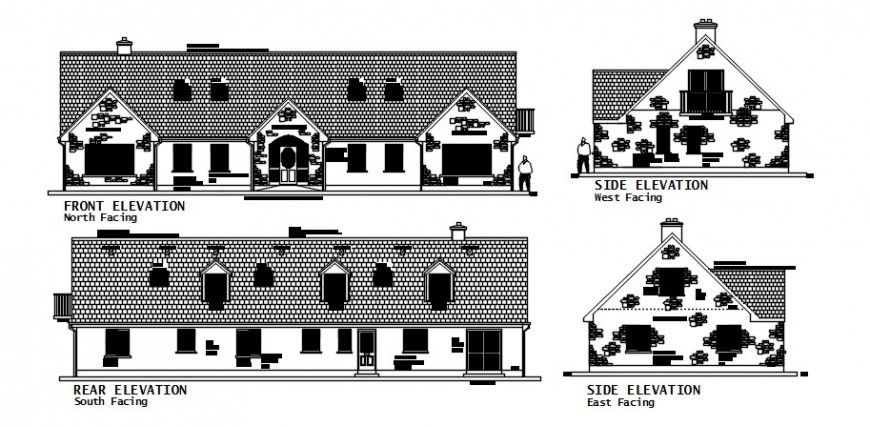 2d CAD elevation drawings details of house autocad file