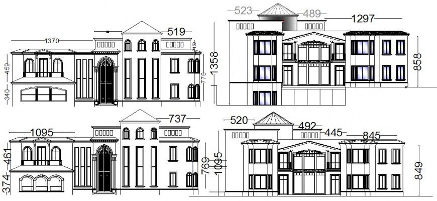 2d CAD elevation drawings of housing bungalow dwg autocad file