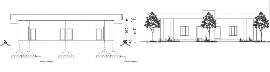 2d CAD elevation drawings of single story house autocad file