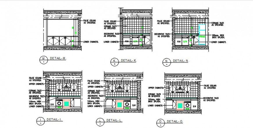 2d CAD elevation of kitchen area drawings detailing in autocad file