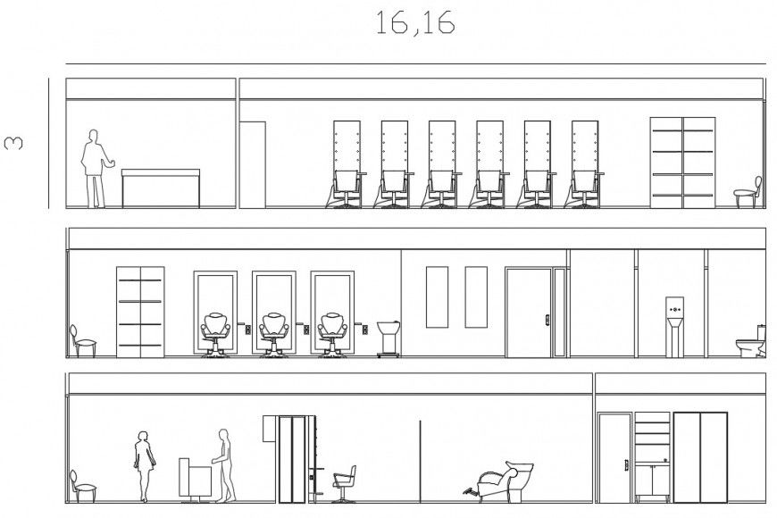 2d CAD elevation of salon building detailing in AutoCAD file