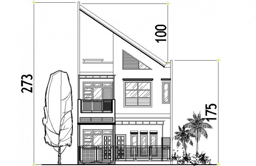 2d CAD elevation of two-story apartment dwg file