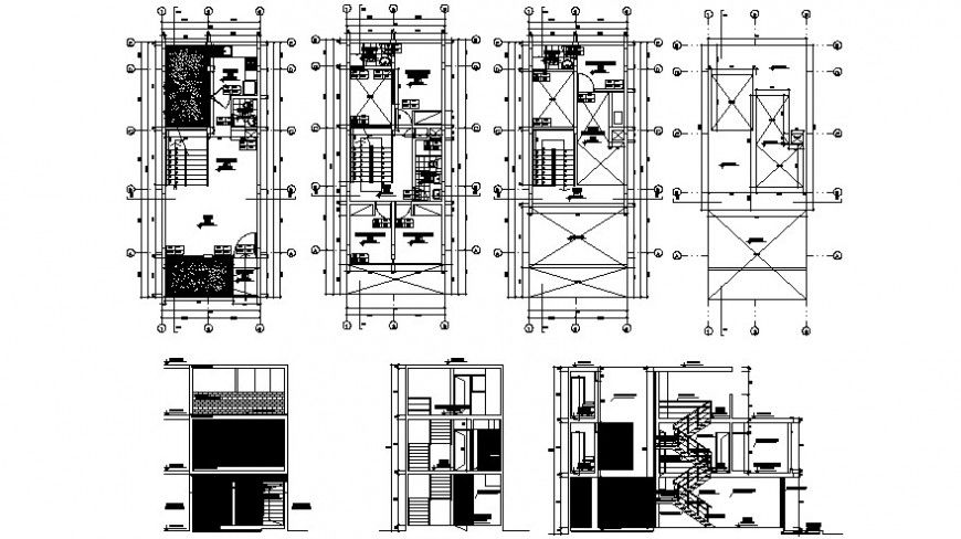 2d CAD elevation plan and sectional details of apartment dwg file