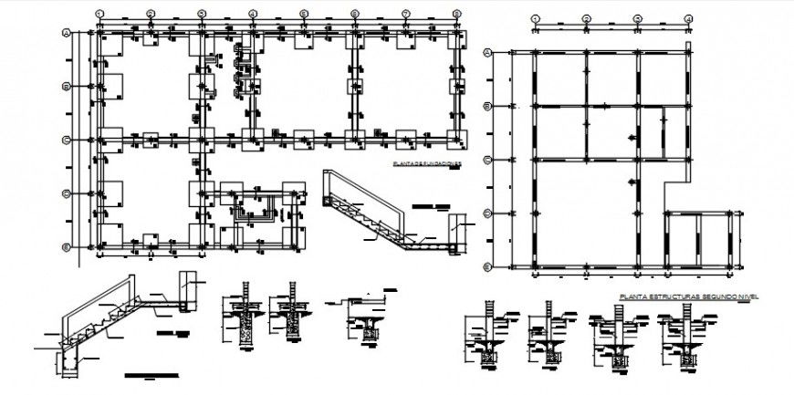 2d CAD foundation plan and staircase details dwg file