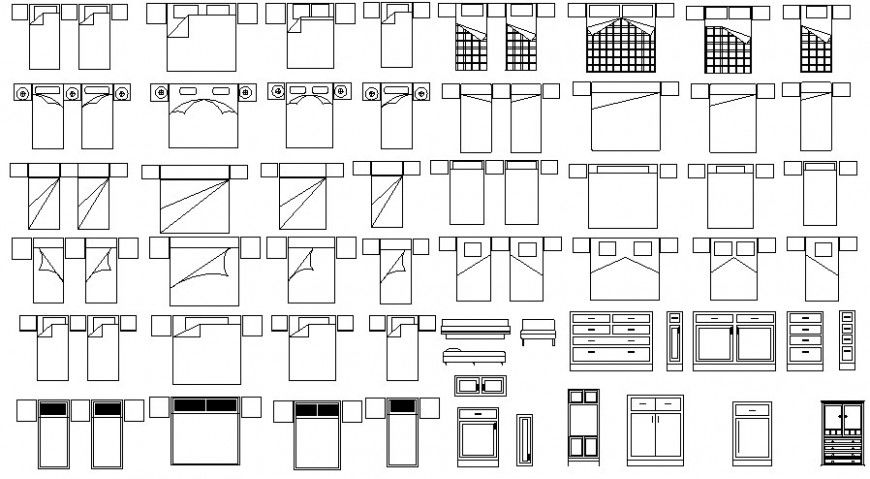 2d CAD furniture blocks details of household units dwg file