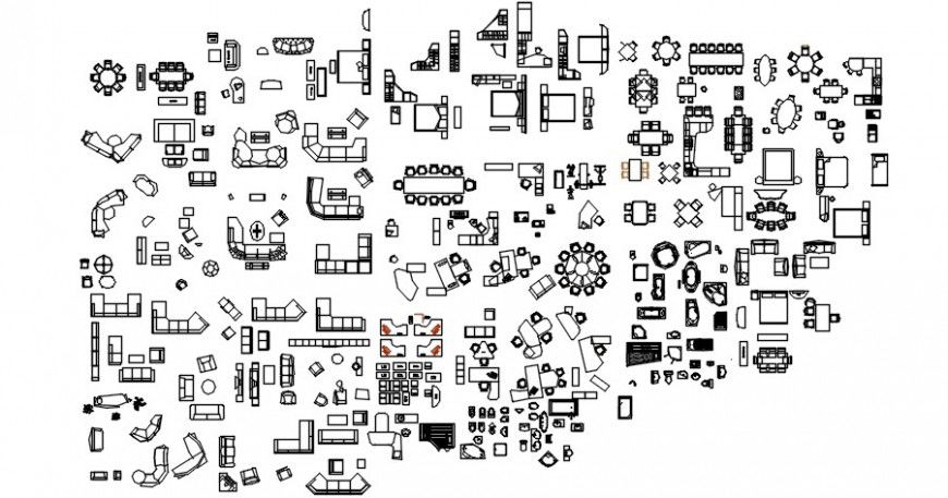 2d CAD furniture library blocks elevation in autocad file