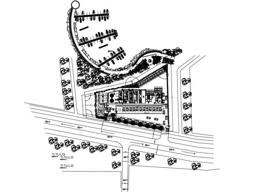 2d CAD landscaping area details of a building area dwg file