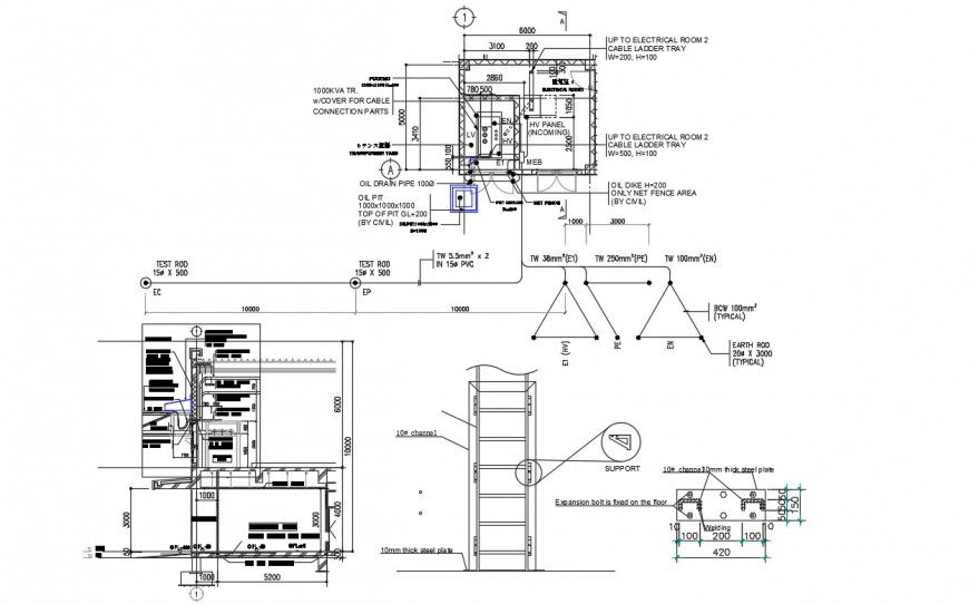 2d cad layout plan of an electrical room