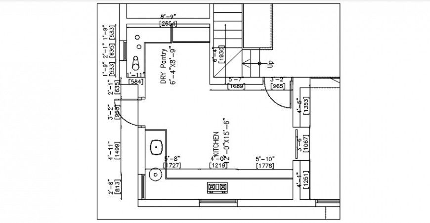 2d CAD layout plan of kitchen area autocad software file