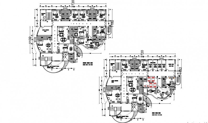 2d cad layout plan of the office building in dwg file