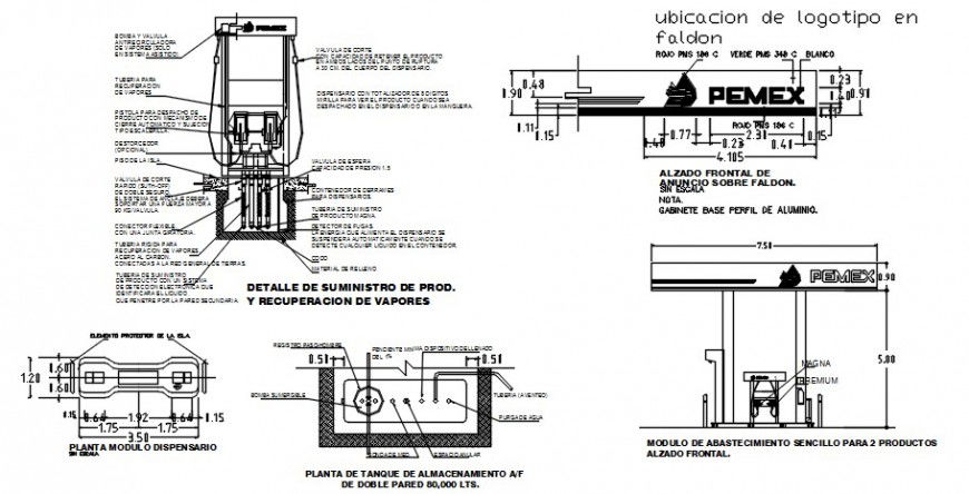 2d CAD plan and elevation drawings of fuel pump tank dwg file