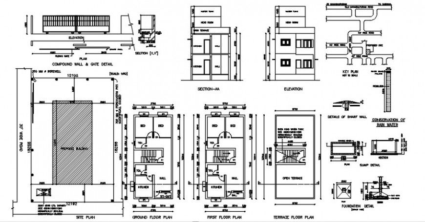 2d CAD plan elevation and sectional drawing of an apartment autocad file