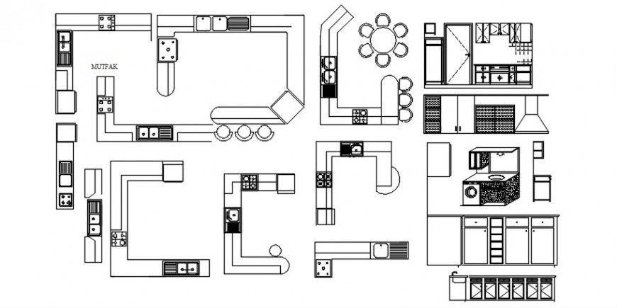 2d CAD plan of kitchen area drawings details in autocad software file