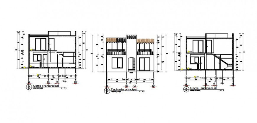 2d CAD residential apartment elevation and section dwg file