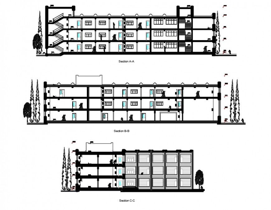 2d CAD sectional drawings details of school building dwg file