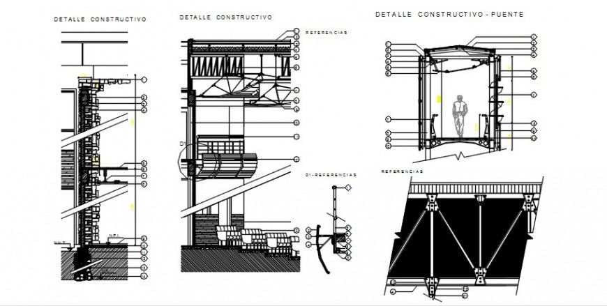 2d CAD sectional drawings walk over bridge structure dwg file
