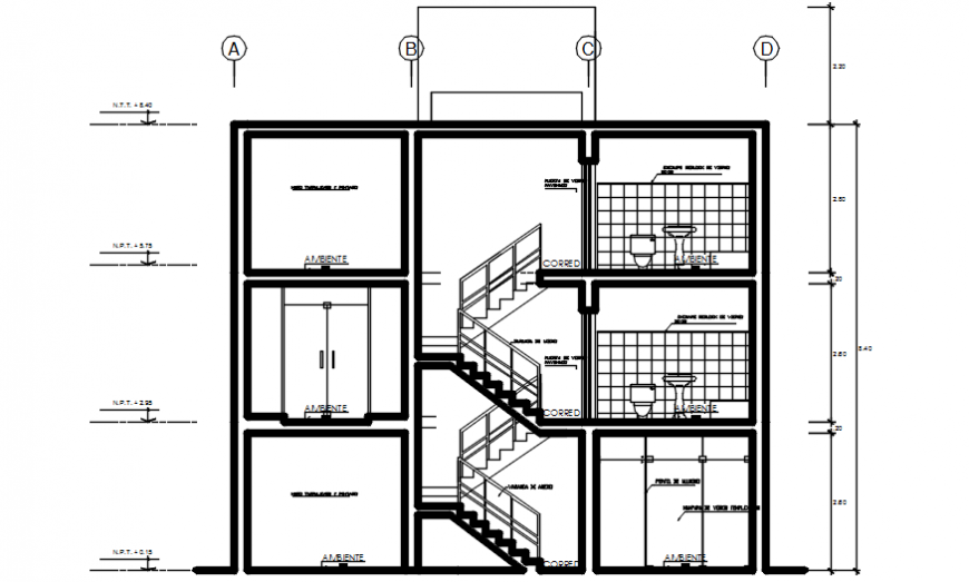 2d CAD sectional view of house autocad software file