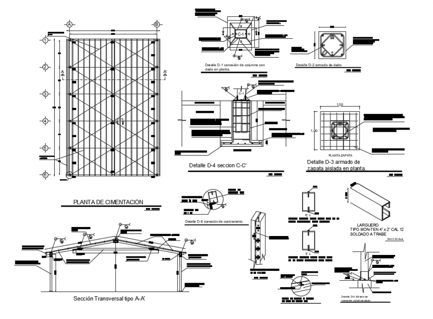 2d CAD structural details of roof truss plan and sectional details dwg file